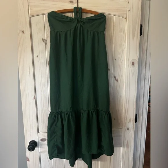 AERIE Linen Blend Braided Halter Hi Low Green Maxi Dress Large - Picture 2 of 11